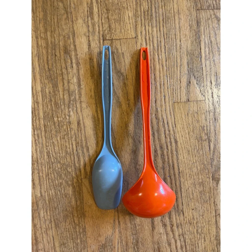 Vtg Foley‎ Nylon Kitchen Utensils Orange Soup Ladle Blue Serving Spoon Set 2pc